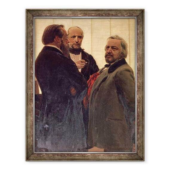 Tablou inramat - Ilya Efimovich Repin - Vladimir Odoevski 1803-69, Mily Balakirev 1837-1910 si Mihail Ivanovici Glinka 1804-57 - - Roveli