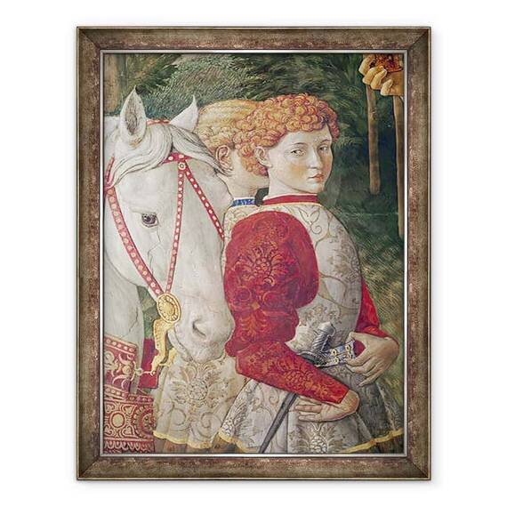 Tablou inramat - Benozzo di Lese di Sandro Gozzoli - Doi insotitori Liveried si capul lui Lorenzo Calul Magic, detaliu din ciclul Calatoria Magilor in capela - - Roveli