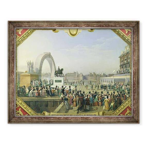 Tablou inramat - Hippolyte Lecomte - Restabilirea statuii lui Henri IV 1553-1610 pe Pont Neuf - - Roveli