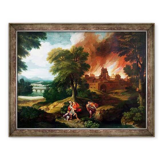 Tablou inramat - Nicolas Poussin - Arderea Troiei - - Roveli