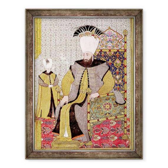 Tablou inramat - Levni - Sultan Ahmet III 1673-1736 si mostenitorul tronului - - Roveli