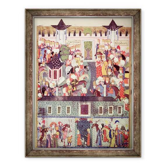 Tablou inramat - Scoala turceasca - H 1517 f.17v Enthronement de Suleyman Magnificul 1494-1566 de Suleymanname de Arifi - - Roveli