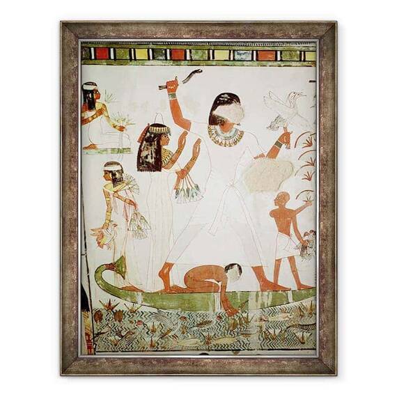 Tablou inramat - Egyptian 18th Dynasty - Pescuit si pasari in mlastini, detalii de la Capela Mormantului din Menna - - Roveli