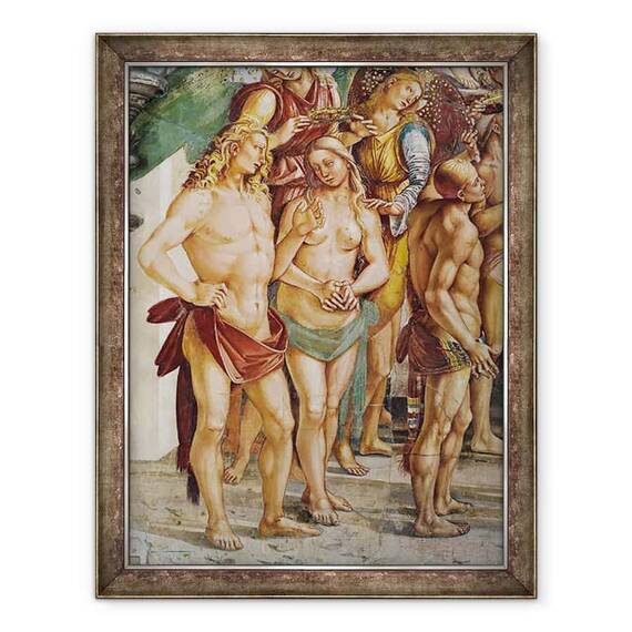 Tablou inramat - Luca Signorelli - Cuplu incoronat de un inger, detaliu de la The Elect pe peretele stang al capelei Madonna di San Brizio - - Roveli