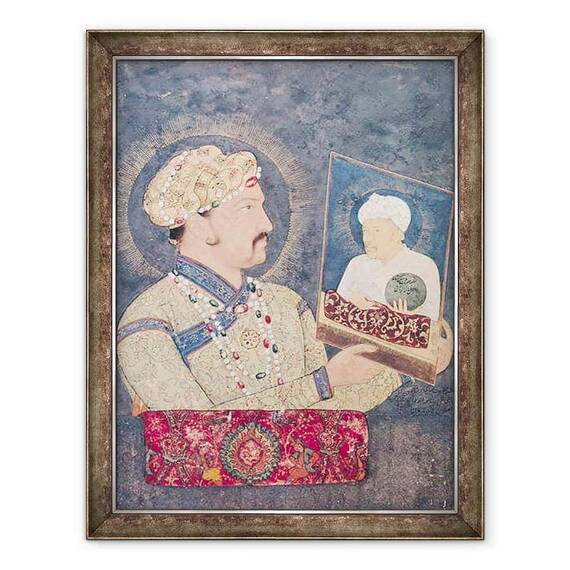 Tablou inramat - Scoala indiana - imparatul Jahangir 1569-1627 care detine un portret al imparatului Akbar 1542-1605 - - Roveli