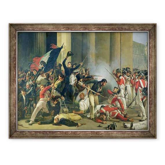 Tablou inramat - Jean Louis Bezard - Scena Revolutiei din 1830 de la Luvru - - Roveli