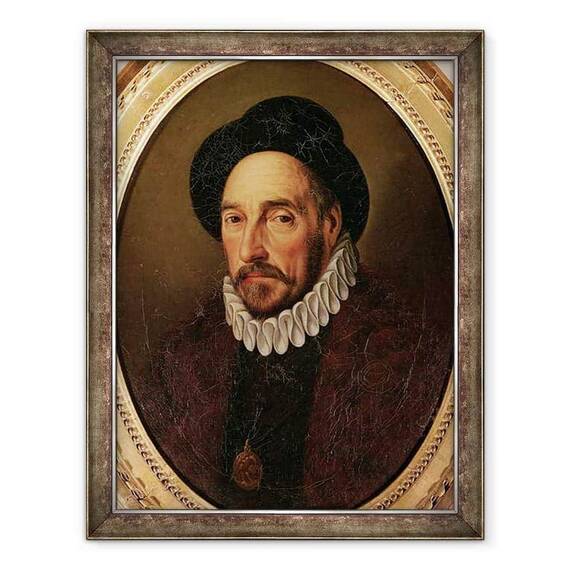 Tablou inramat - Scoala franceza - Portretul lui Michel Eyquem de Montaigne 1533-92 - - Roveli