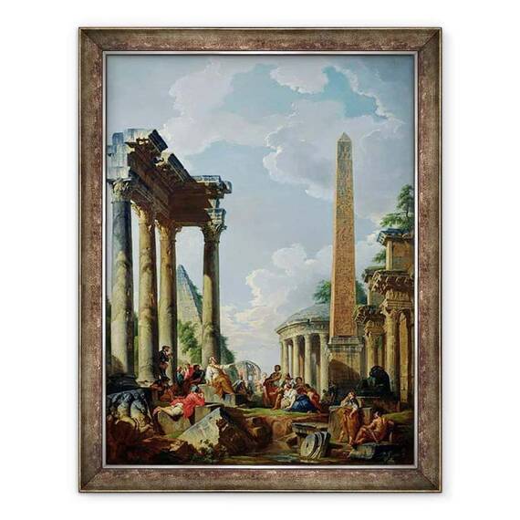 Tablou inramat - Giovanni Paolo Pannini - Capriccio arhitectural cu un predicator in ruine - - Roveli