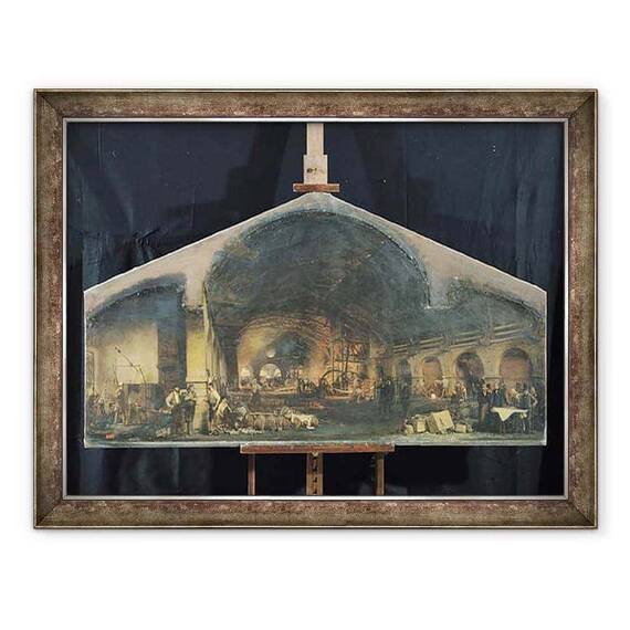 Tablou inramat - Ignace Francois Bonhomme - Interiorul Forjei de la Fourchambault - - Roveli