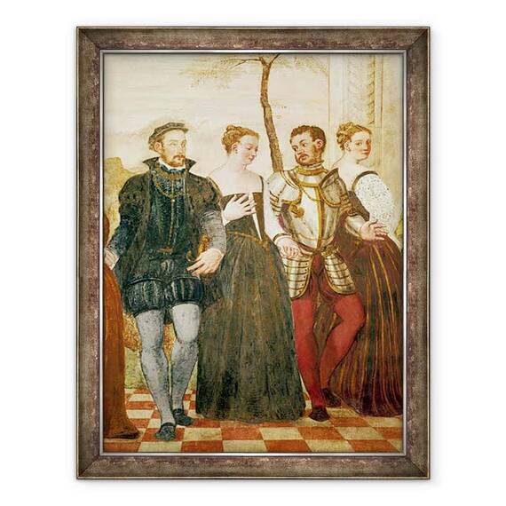 Tablou inramat - Giovanni Antonio Fasolo - Invitatie la dans, detaliu al grupului central - - Roveli