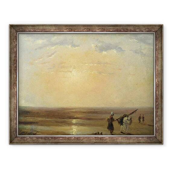 Tablou inramat - Paul Huet - Plaja de la Trouville cu apusul soarelui - - Roveli