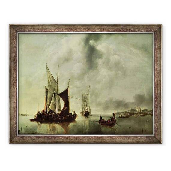 Tablou inramat - Jan van de Capelle - Calm sau, Barci in apropierea coastei - - Roveli