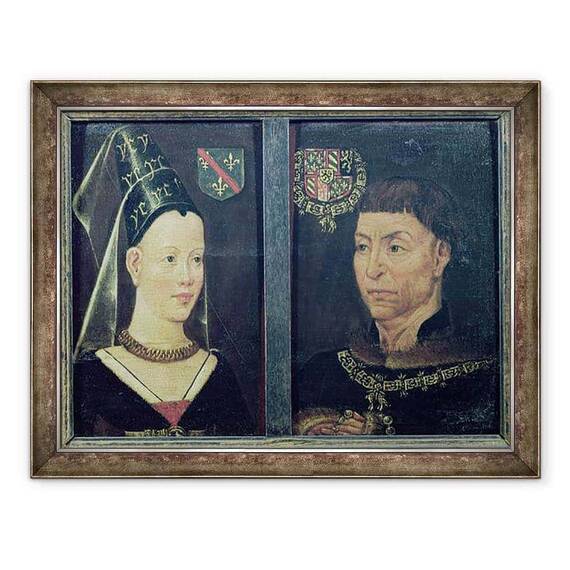 Tablou inramat - Scoala flamanda - Portret dublu al lui Charles le Temeraire 1433-82 Duce de Burgundia si al sotiei sale - - Roveli