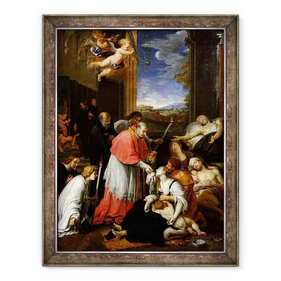 Tablou inramat - Pierre Mignard - Sfantul Charles Borromeo 1538-84 Administrarea sacramentului victimelor ciuma din Milano in 1576 - - Roveli