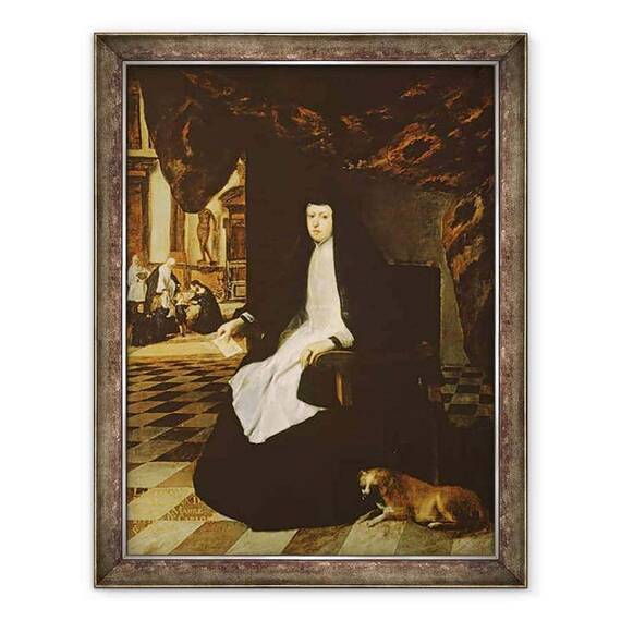Tablou inramat - Juan Bautista Martinez del Mazo - Portretul Reginei Mariana a Spaniei b.1631 in doliu - - Roveli