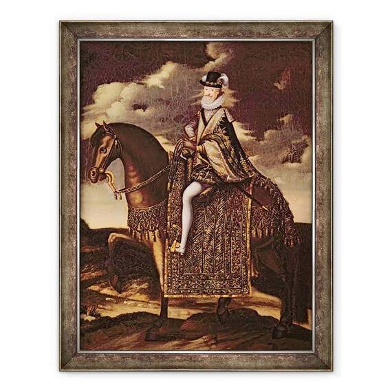 Tablou inramat - Scoala franceza - Portret ecvestru Henri IV 1553-1610 - - Roveli