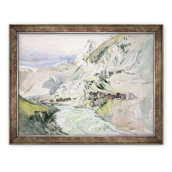 Tablou inramat - John Ruskin - O Valea Alpina, Matterhorn in departare - - Roveli