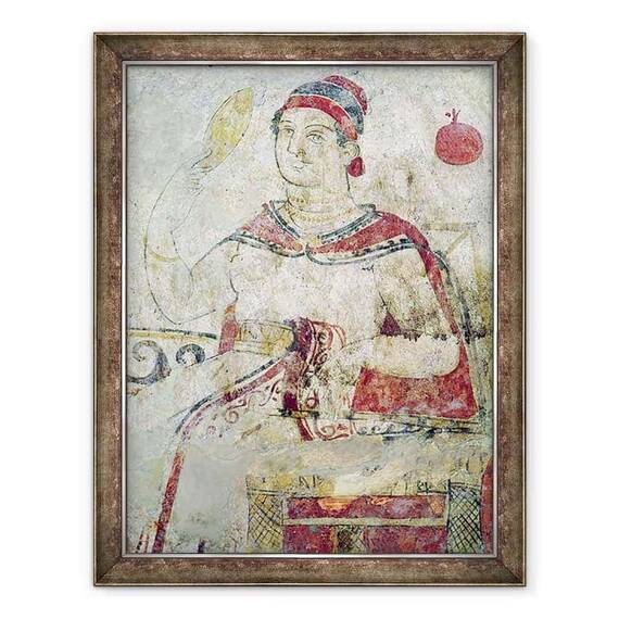 Tablou inramat - Etruscan - Femeie la toaleta ei, detaliu dintr-o scena funerara, perioada Samnite - - Roveli