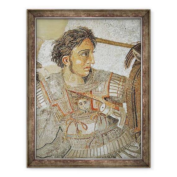 Tablou inramat - Roman - Alexandru cel Mare 356-323 i.Hr., mozaic de podea indepartat din Casa del Fauno de la Pompei - - Roveli