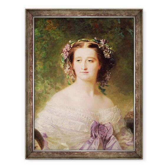 Tablou inramat - Franz Xaver Winterhalter - imparateasa Eugenie 1826-1920 si doamnele ei in asteptare, detaliu al imparatesei - - Roveli