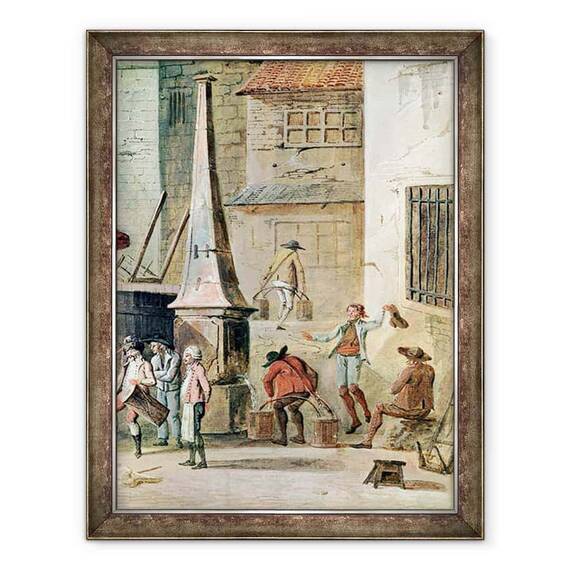 Tablou inramat - Thomas Naudet - Place de lApport-Paris in fata Grand Chatelet, detalii de transportatori de apa - - Roveli