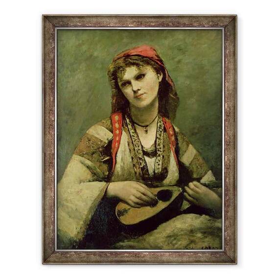 Tablou inramat - Jean Baptiste Camille Corot - Christine Nilson 1843-1921 sau Boemia cu o mandolina - - Roveli