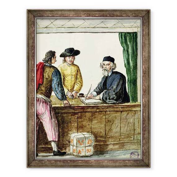 Tablou inramat - Jan van Grevenbroeck - Un negustor evreu cu doi clienti - - Roveli