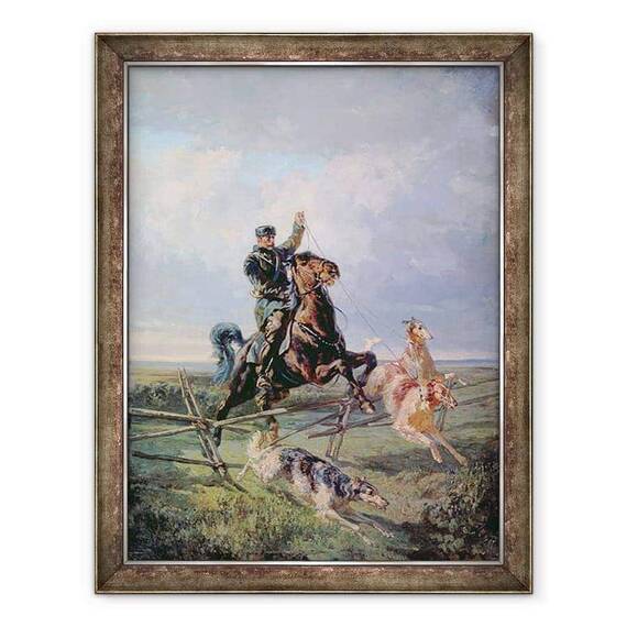 Tablou inramat - Rudolph Frenz - Vanator cu Borzois - - Roveli