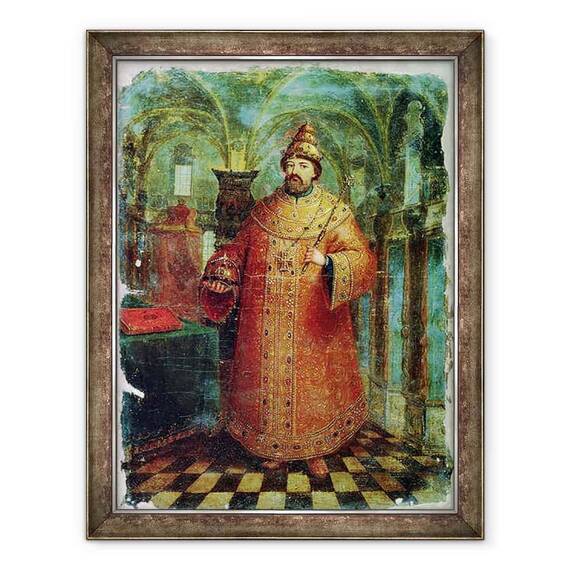 Tablou inramat - Scoala Rusa - tarul Ivan Alexeevici al V-lea 1666-96 - - Roveli