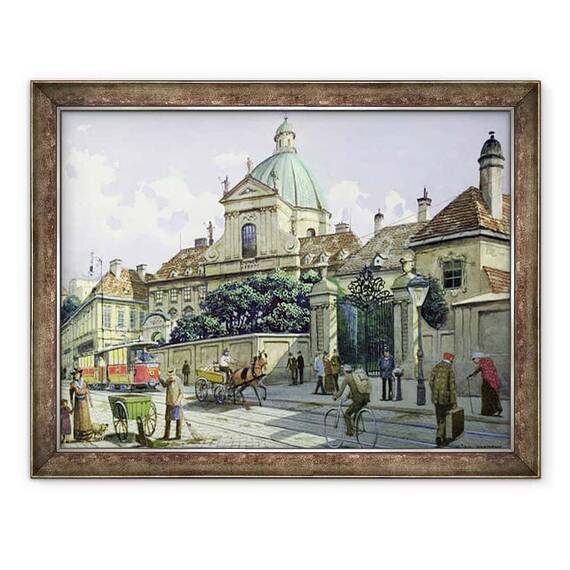 Tablou inramat - Richard Pokorny - Sub Palatul Belvedere din Viena - - Roveli
