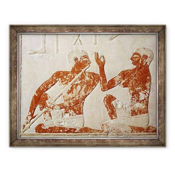 Tablou inramat - Egyptian 5th Dynasty - Relieful pictat reprezentand un flaut si un cantaret la un banchet funerar, de la mormantul lui Nenkhefetka, Saqarah, Vechiul Regat - - Roveli