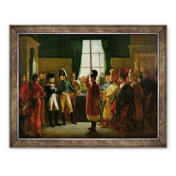 Tablou inramat - Pierre-Nolasque Bergeret - Alexandru I 1777-1825 Prezentarea Kalmukilor, cazacilor si baskirilor lui Napoleon I 1769-1821 la Tilsit in iulie 1807 - - Roveli