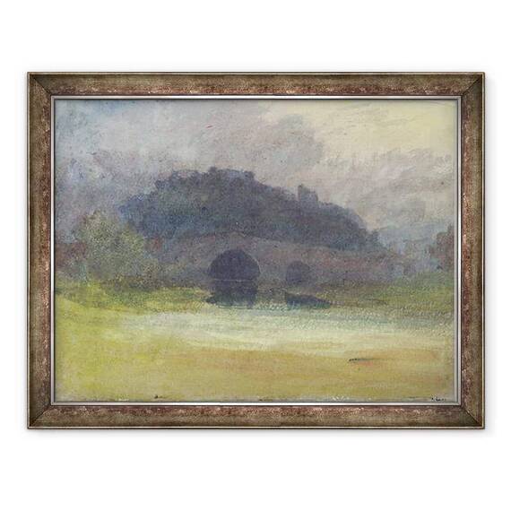 Tablou inramat - Joseph Mallord William Turner - Peisaj de seara cu Castelul si Podul din Yorkshire - - Roveli