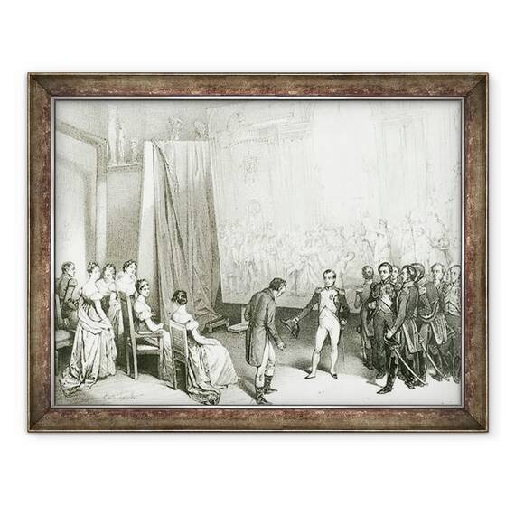 Tablou inramat - Emile Lassalle - Napoleon I 1769-1821 Vizitand Studioul lui David 1748-1825, 4 ianuarie 1808 - - Roveli
