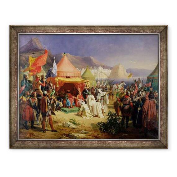 Tablou inramat - Charles Alexandre Debacq - Luarea de la Tripoli, aprilie 1102 - - Roveli