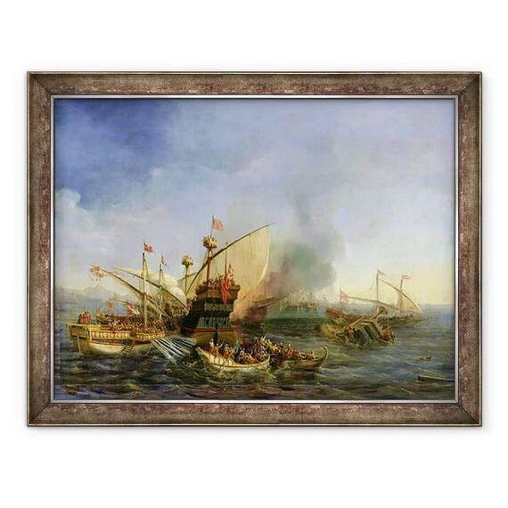 Tablou inramat - Auguste Etienne Francois Mayer - Naval Battle of Episkopi in 1323 - - Roveli