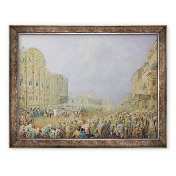 Tablou inramat - Vasili Semenovich Sadovnikov - Revizuirea militara pe bulevardul Nevsky la Palatul Beloselsky-Belozersky - - Roveli