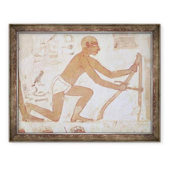 Tablou inramat - Egyptian 18th Dynasty - Constructia unui zid, detaliu al unui om cu o sapa, din mormantul lui Rekhmire, vizirul lui Tuthmosis III si Amenhotep II - - Roveli