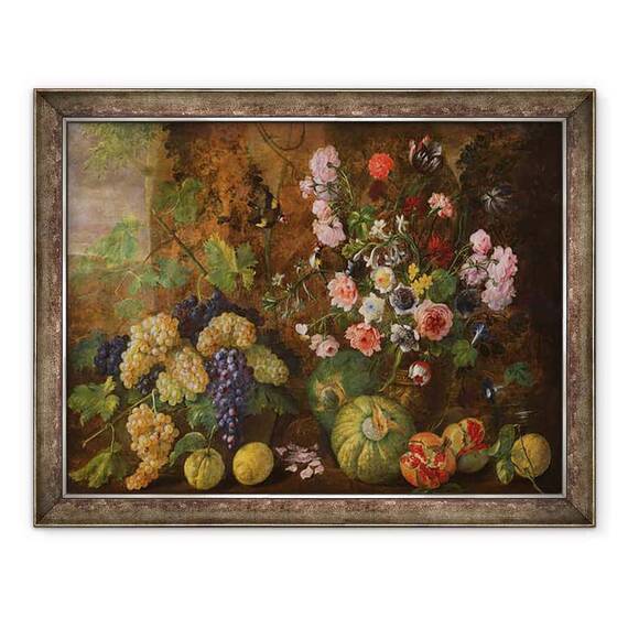 Tablou inramat - Scoala Italiana - Natura moarta de fructe si flori - - Roveli