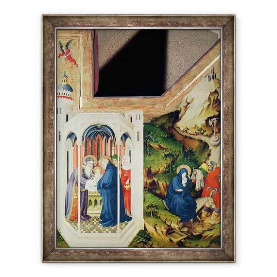 Tablou inramat - Melchior Broederlam - Altar al Chartreuse de Champmol, partea dreapta reprezentand Prezentarea in Templu si Zborul in Egipt - - Roveli