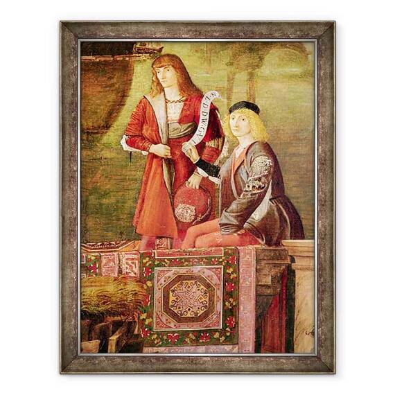Tablou inramat - Vittore Carpaccio - intalnirea lui Etherius si Ursula si plecarea pelerinilor, din ciclul St Ursula, detalii a doi barbati din centru - - Roveli
