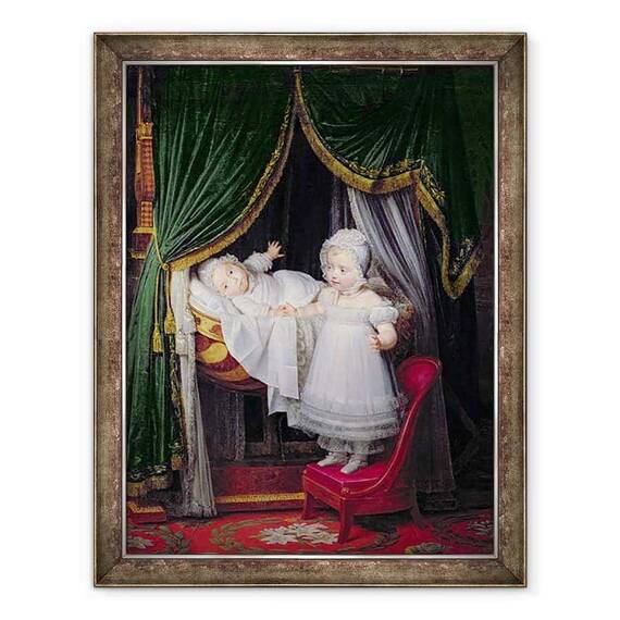 Tablou inramat - Louis Hersent - Henri-Charles-Ferdinand de Artois 1820-83 Duce de Bordeaux si sora sa Louise-Marie-Therese de Artois 1819-64 la Tuileries - - Roveli