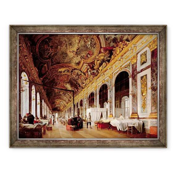 Tablou inramat - Victor Buchereau - Sala Oglinzilor de la Versailles a fost folosita ca spital militar pentru ingrijirea prusacilor raniti in 1871 - - Roveli