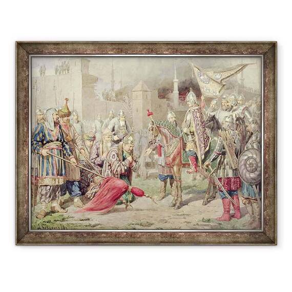 Tablou inramat - Aleksei Danilovich Kivshenko - tarul Ivan IV Vasilievici cel Groaznic 1530-84 cucerirea Kazanului - - Roveli