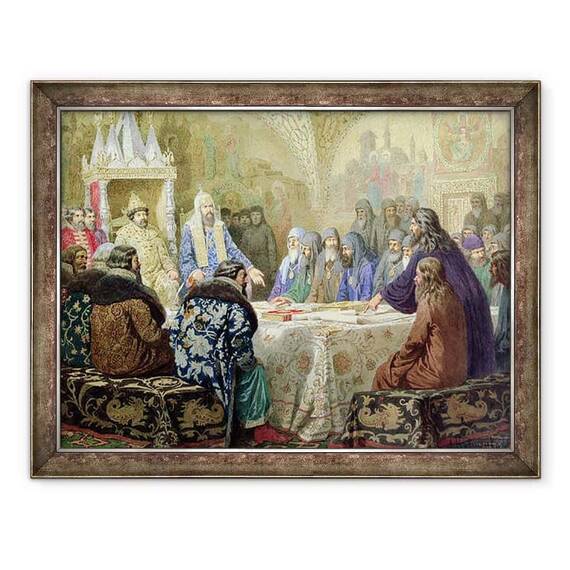 Tablou inramat - Aleksei Danilovich Kivshenko - Consiliul din 1634, inceputul disidentei Bisericii in Rusia - - Roveli