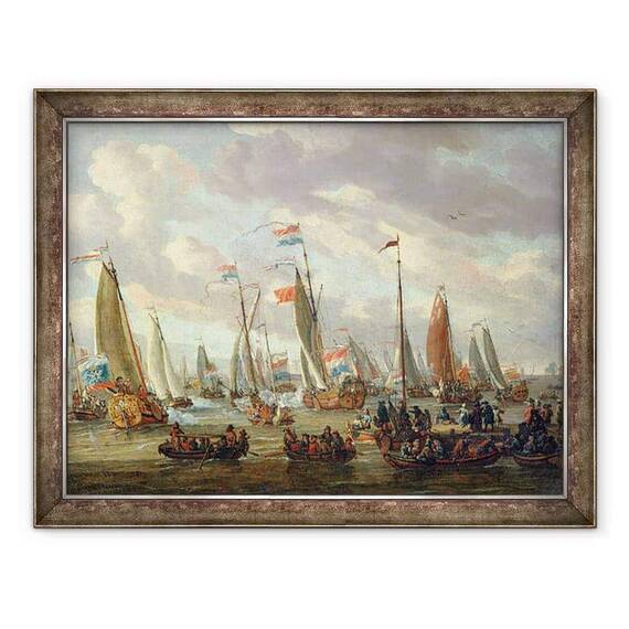 Tablou inramat - Abraham Storck - tarul Petru I 1672-1725 viziteaza Anglia in ianuarie 1698 - - Roveli