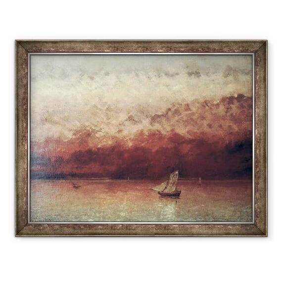 Tablou inramat - Gustave Courbet - Lacul Leman cu apus de soare - - Roveli
