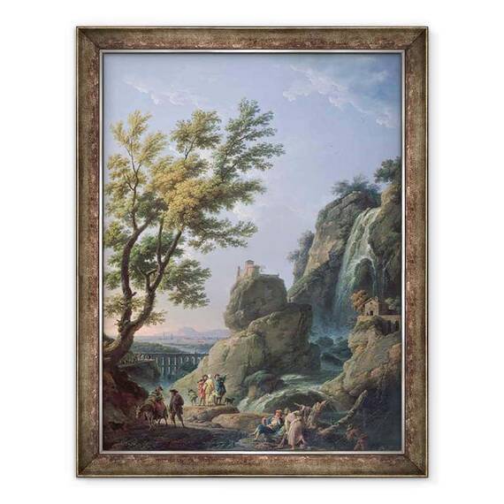 Tablou inramat - Claude Joseph Vernet - Peisaj cu cascada si figuri - - Roveli