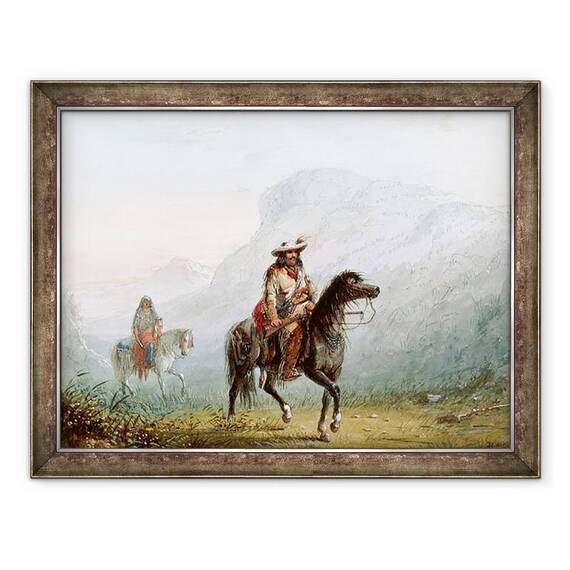 Tablou inramat - Alfred Jacob Miller - Burghez Walker si indianca lui - - Roveli