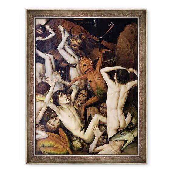 Tablou inramat - Dirck Bouts - Iadul, detaliu al unui demon lovindu-l pe blestemat - - Roveli